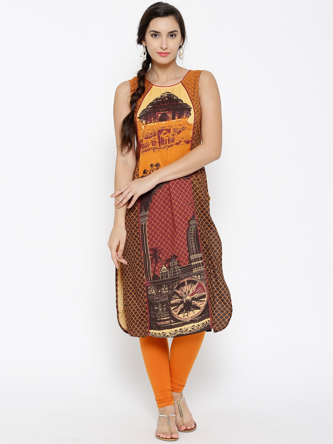 

AURELIA Women Orange Printed Straight Kurta