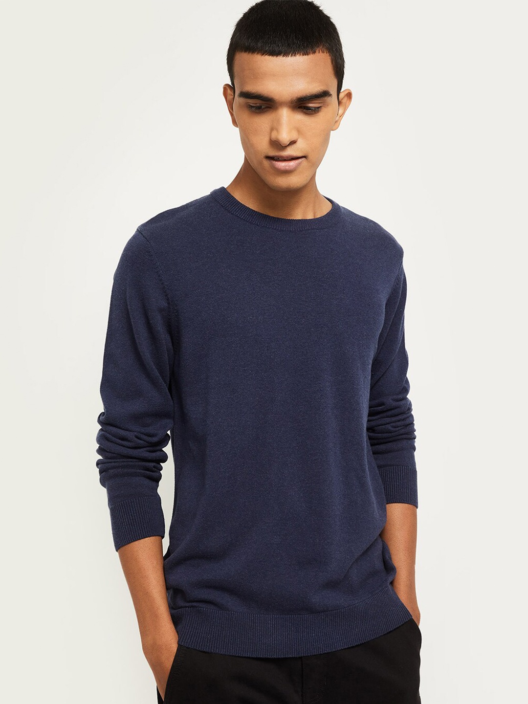

max Men Blue Raw Edge T-shirt