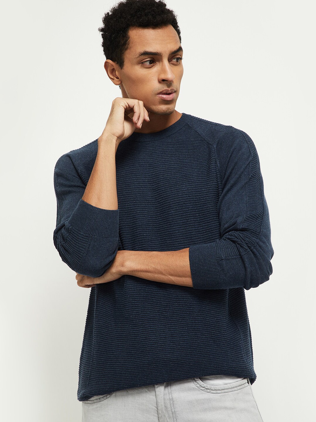 

max Men Navy Blue Cotton Pure Cotton T-shirt