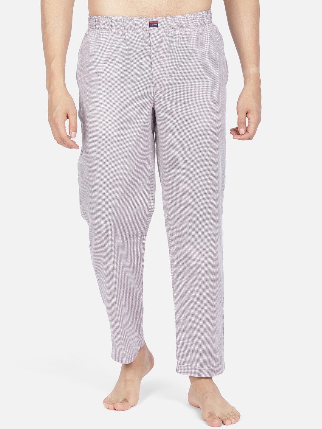 

IVOC Men White & Pink Checked Printed Slim-Fit Pure Cotton Lounge Pants