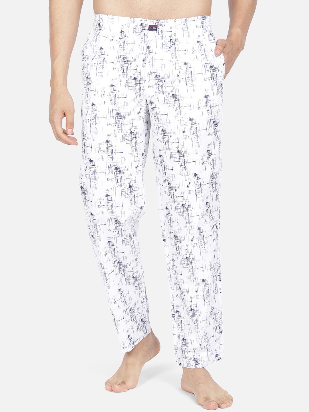 

IVOC Men White & Blue Printed Slim-Fit Pure Cotton Lounge Pants