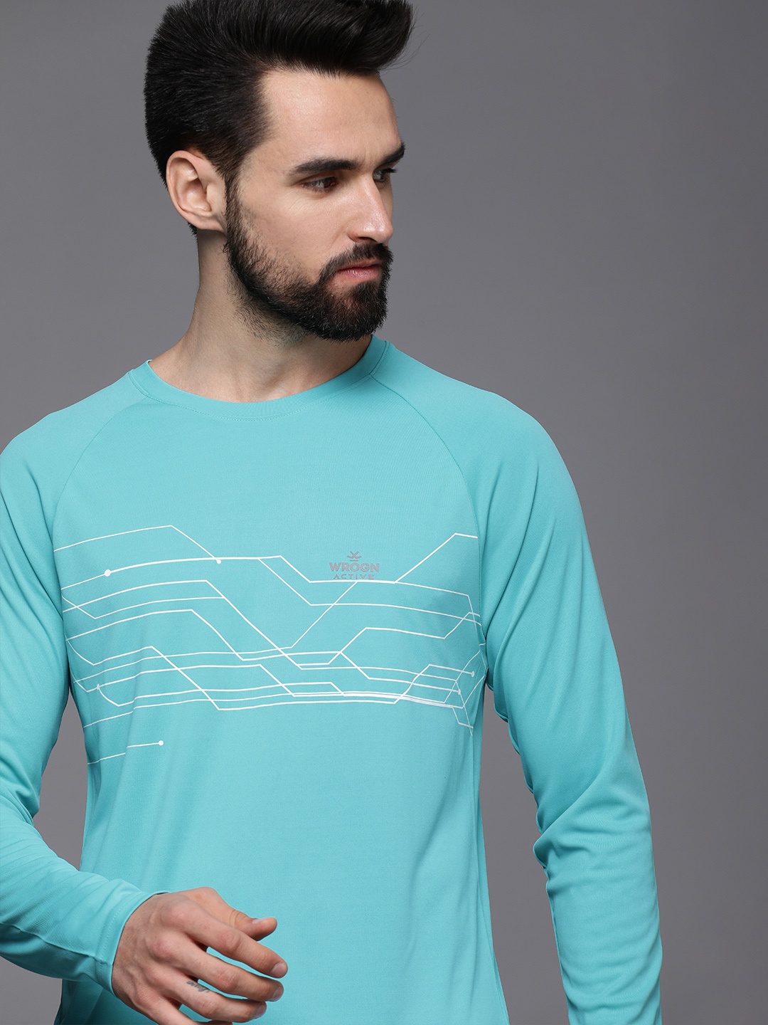 

WROGN ACTIVE Men Turquoise Blue Printed T-shirt