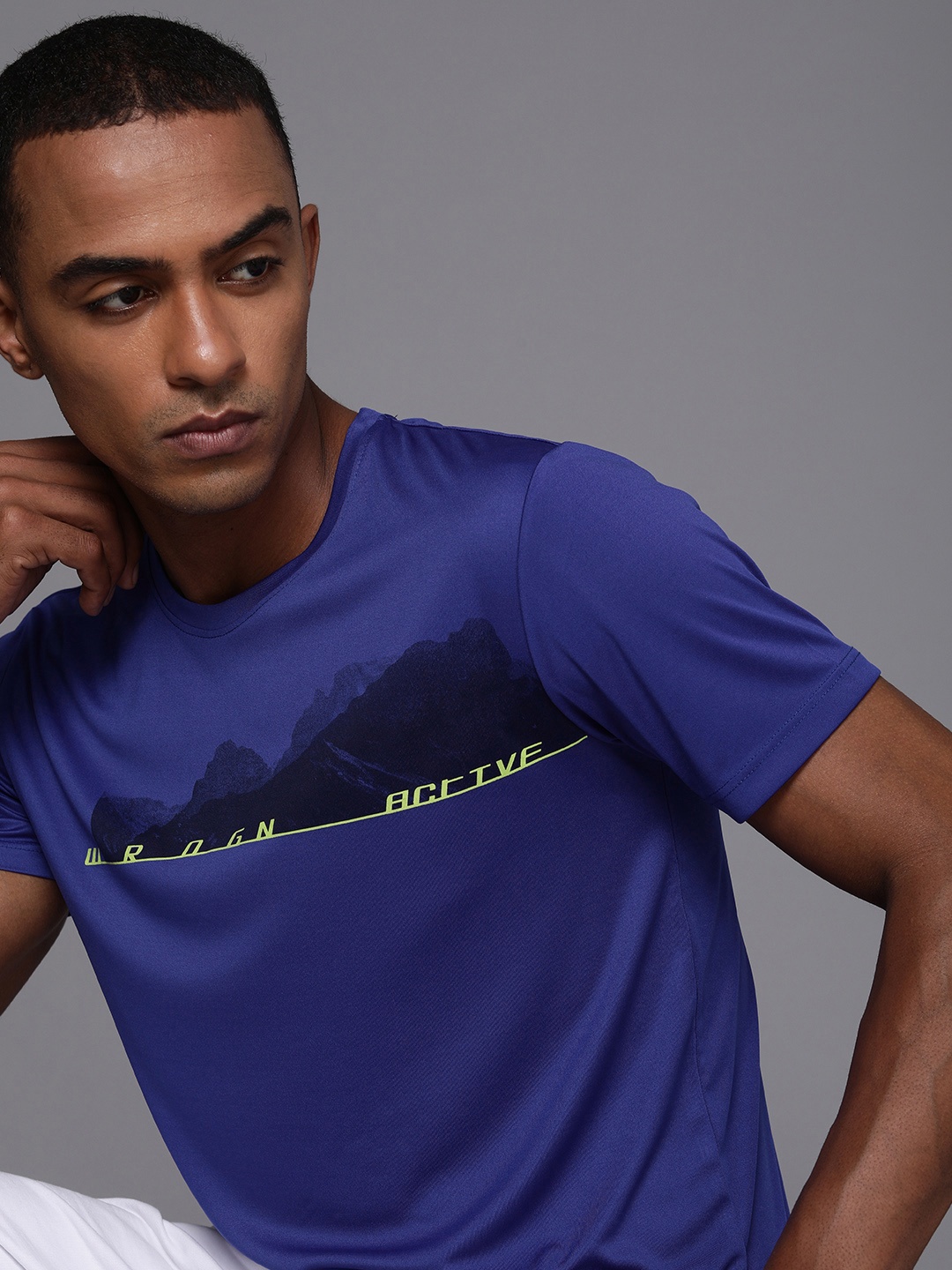 

WROGN ACTIVE Men Blue Brand Logo Printed T-shirt
