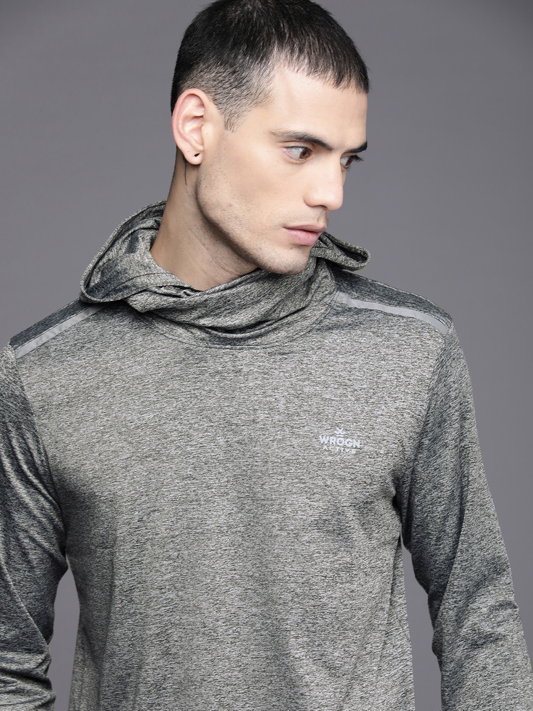 

WROGN ACTIVE Men Grey Melange T-shirt with Attached Balaclava