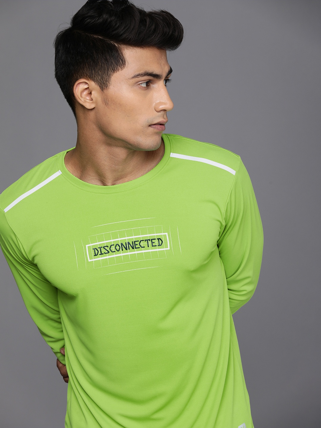 

WROGN ACTIVE Men Lime Green Typography Printed Slim Fit T-shirt