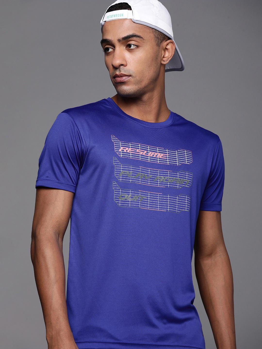 

WROGN ACTIVE Men Navy Blue Typography Printed Slim Fit T-shirt