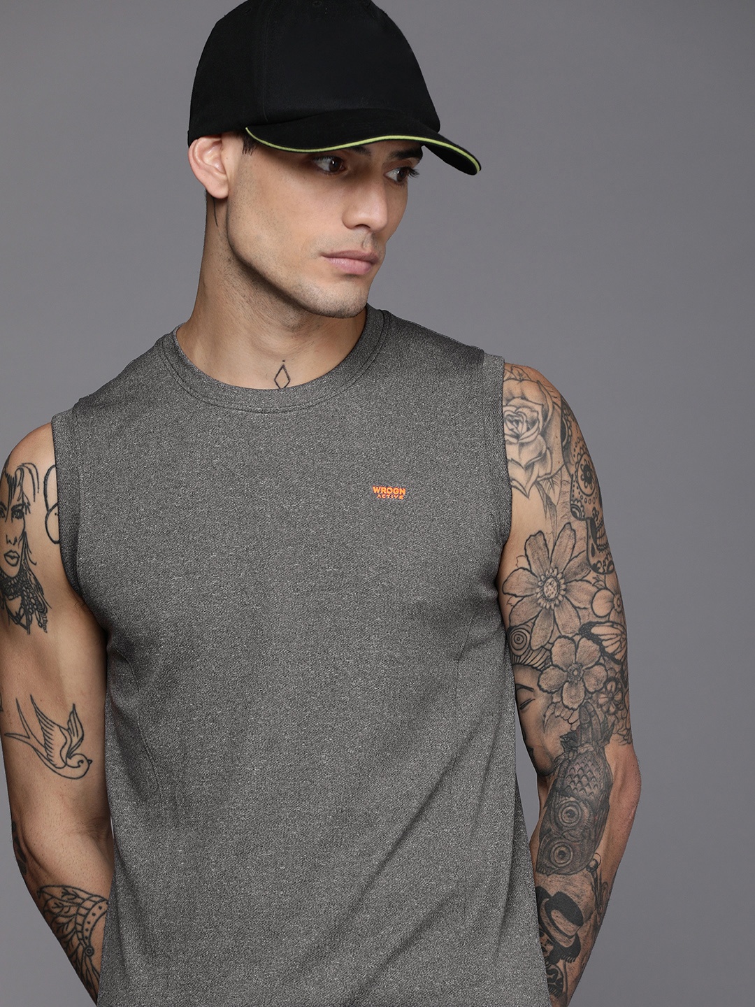 

WROGN ACTIVE Men Grey Solid Sleeveless T-shirt