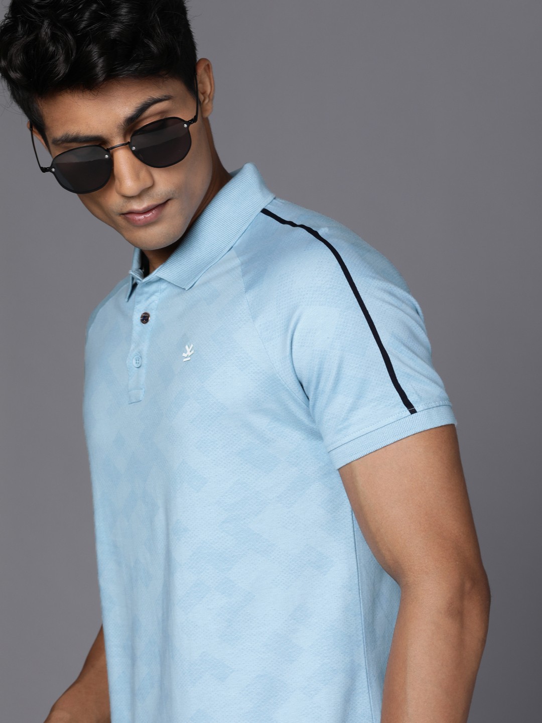 

WROGN Men Blue Printed Polo Collar Slim Fit T-shirt