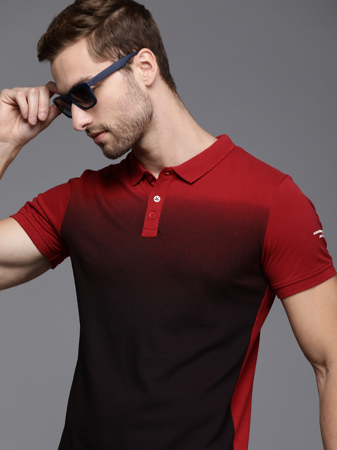 

WROGN Men Red & Black Colourblocked Slim Fit Pure Cotton Polo Collar T-shirt