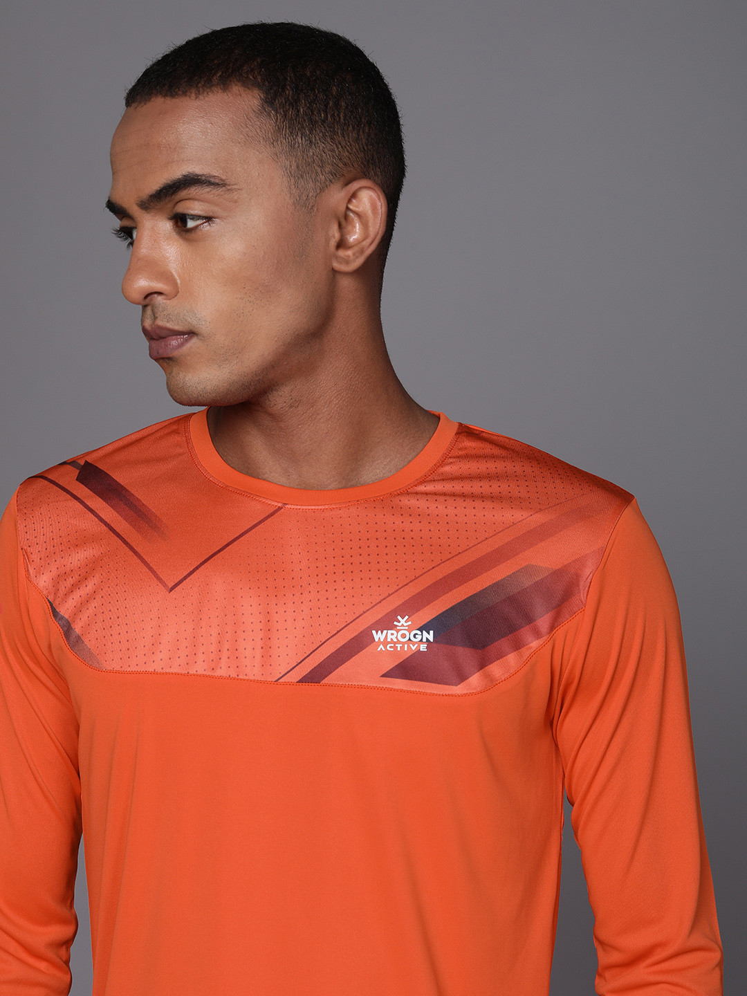 

WROGN ACTIVE Men Orange Brand Logo Printed Polyester PU Coated Slim Fit T-shirt