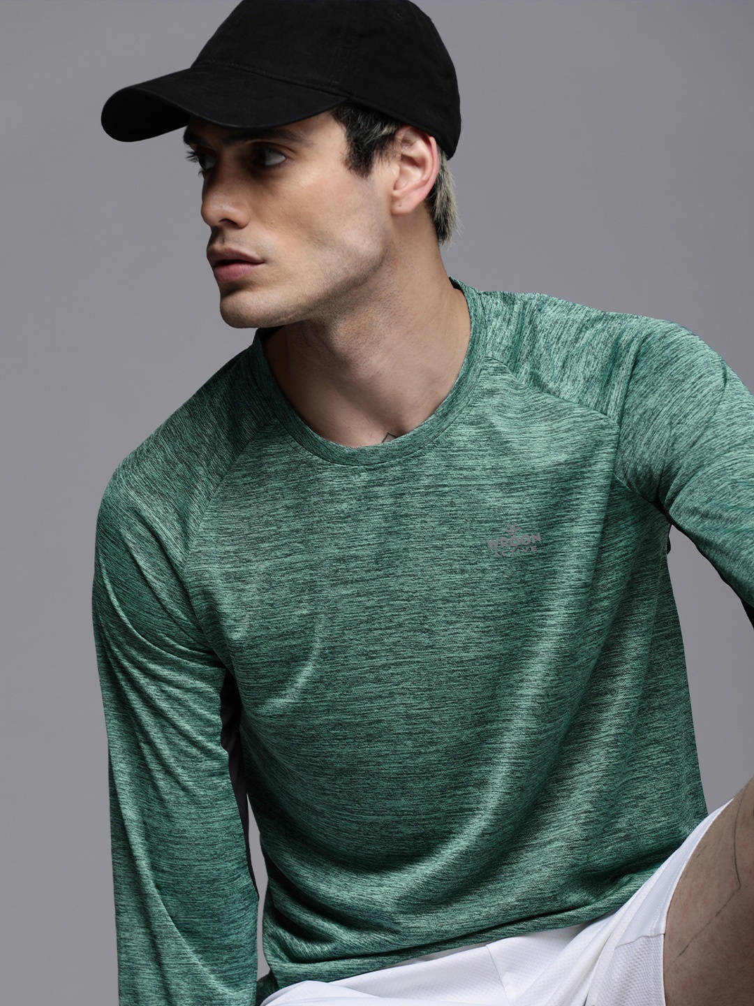 

WROGN ACTIVE Men Green Striped Full Sleeved Sport T-shirt