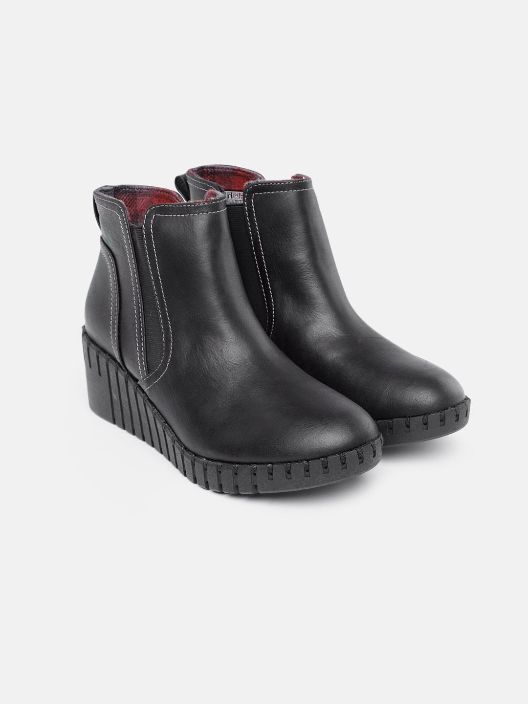 

Skechers Women Black PIER AVE - MID-DAY Leather High-Top Leather Flat Boots
