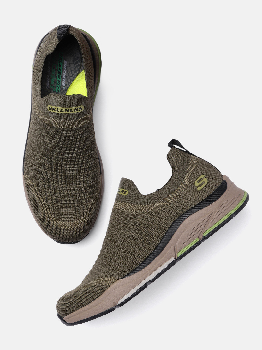 

Skechers Men Olive Green Benago-Extended Slip-On Sneakers