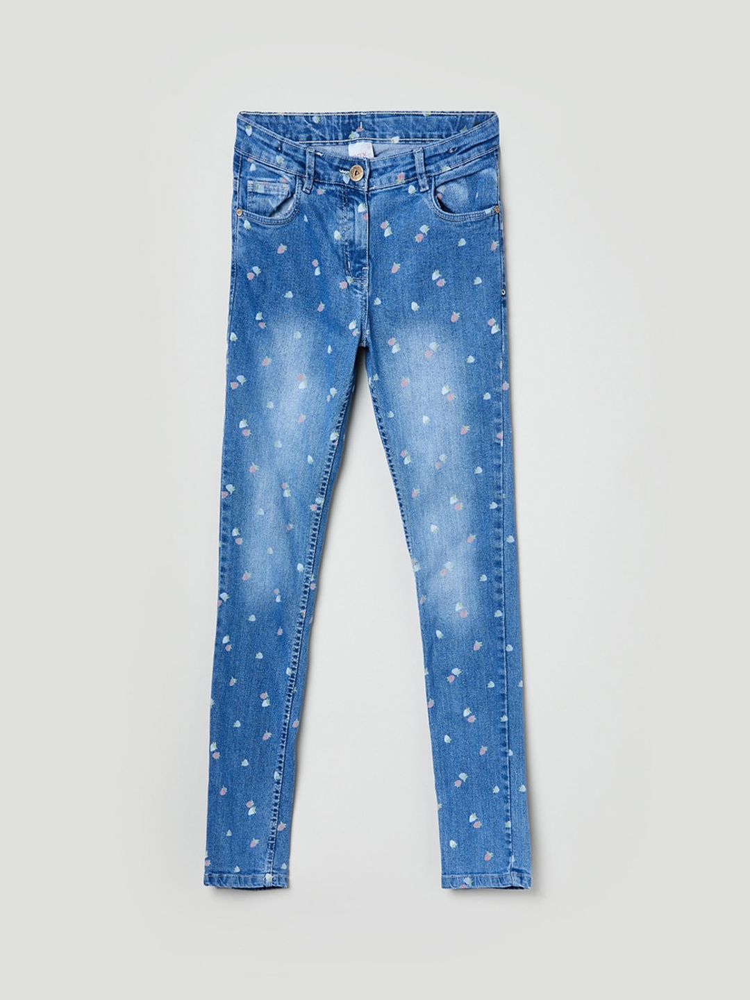 

max Girls Blue Low Distress Heavy Fade Printed Jeans
