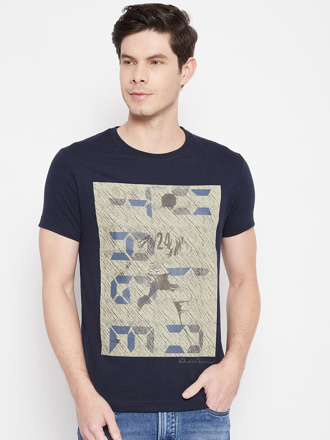 

Duke Men Blue Printed Slim Fit T-shirt