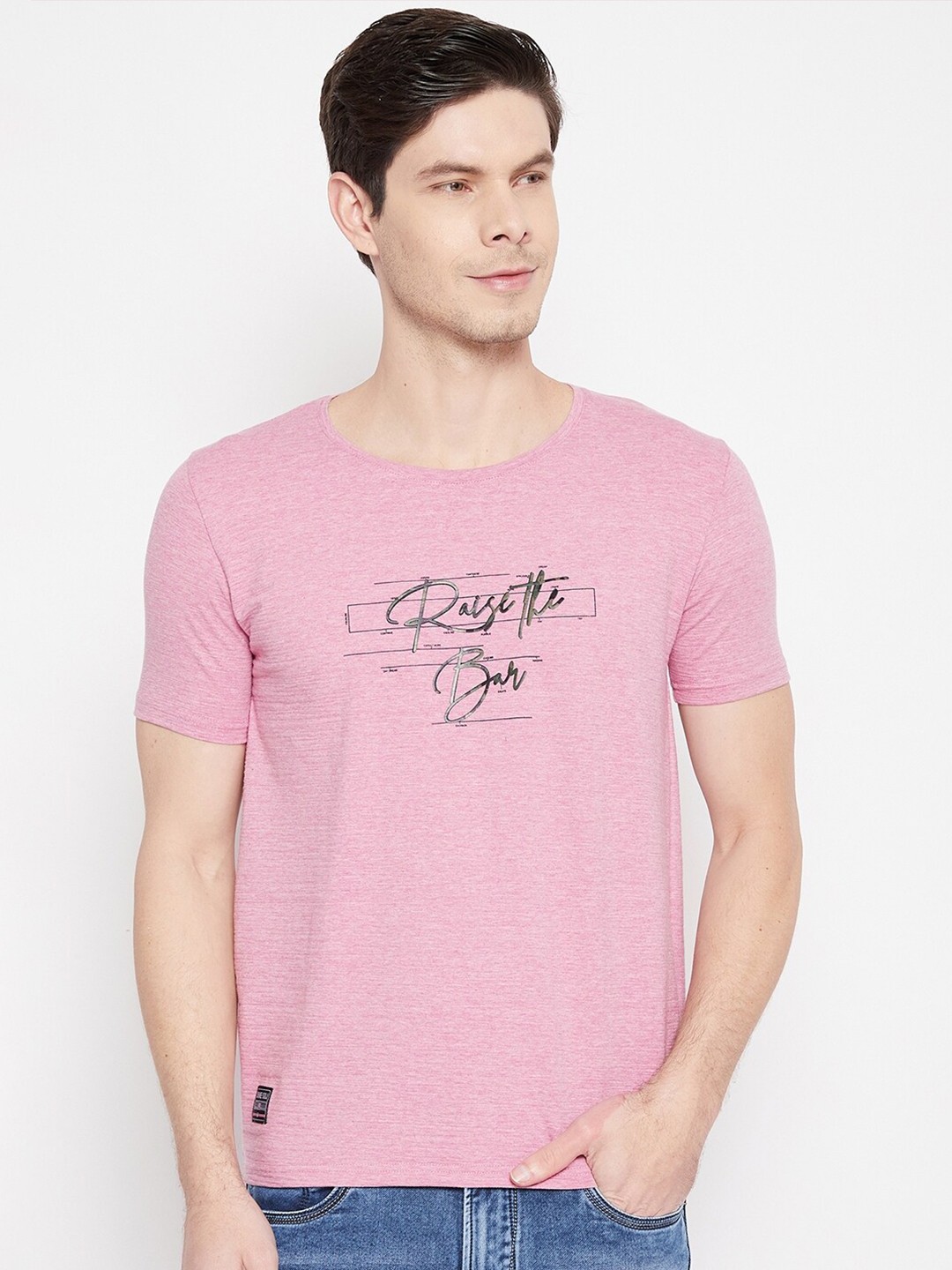 

Duke Men Pink Typography Printed Slim Fit T-shirt