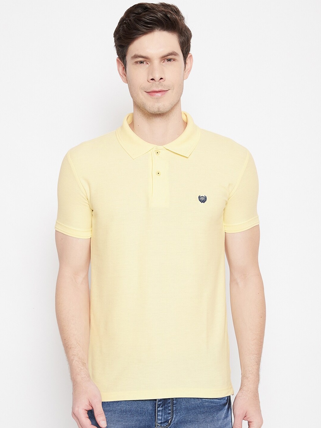 

Duke Men Yellow Polo Collar Extended Sleeves Slim Fit T-shirt