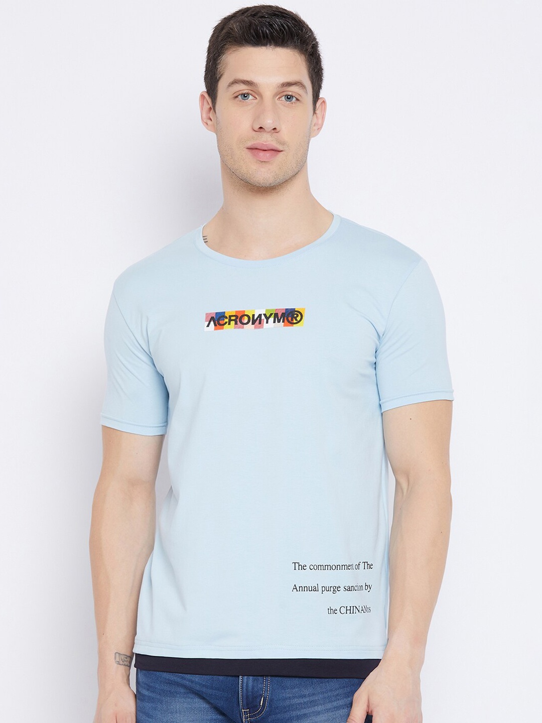 

Duke Men Blue Typography Printed Slim Fit T-shirt