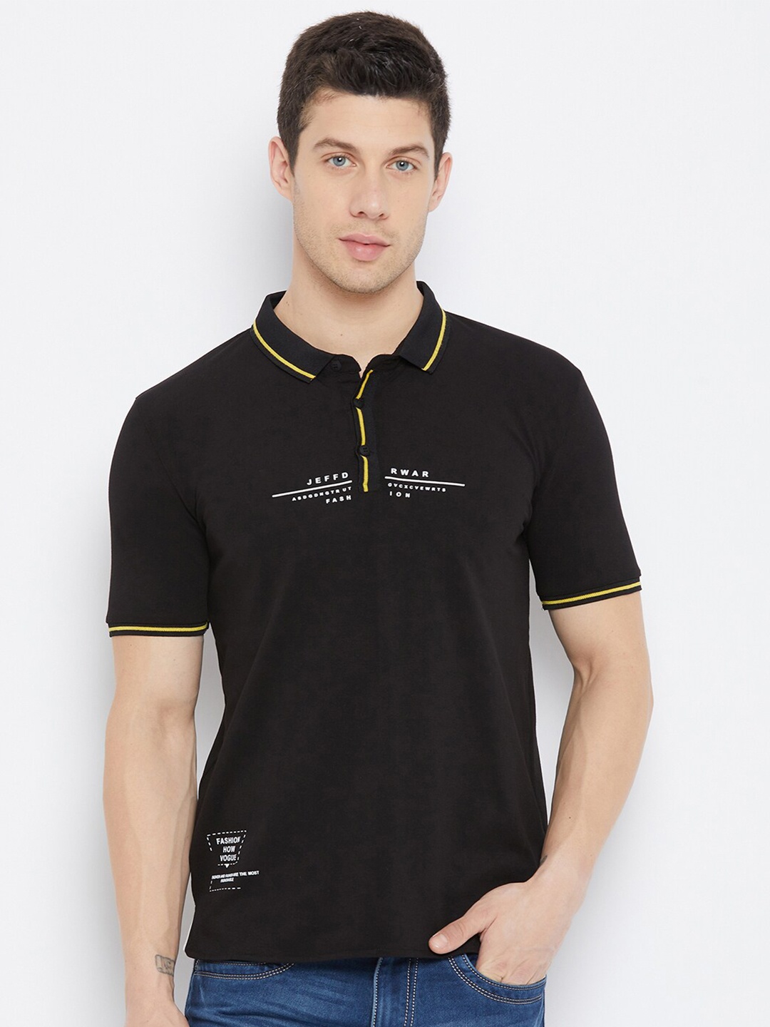 

Duke Men Black Typography Polo Collar Slim Fit T-shirt