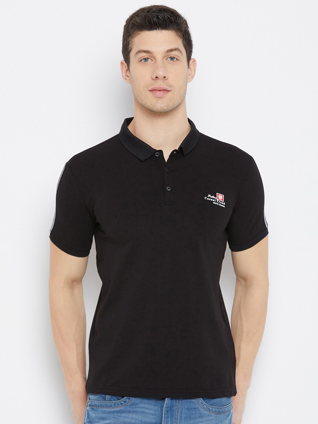 

Duke Men Black Polo Collar Slim Fit T-shirt