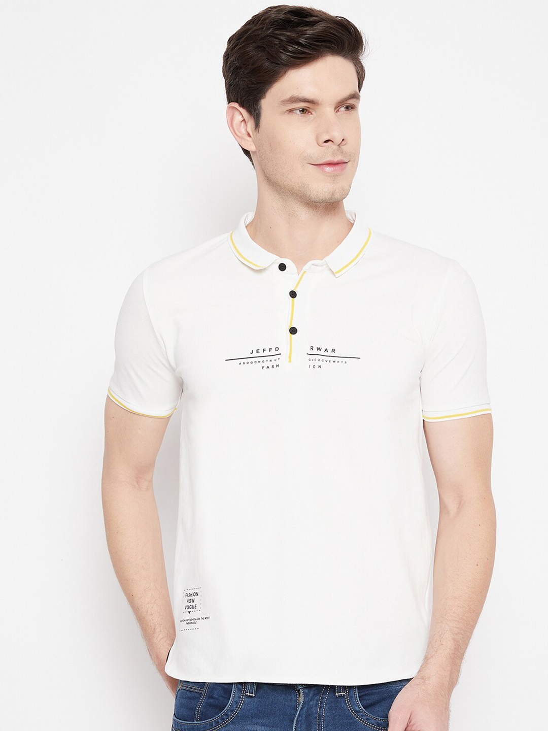 

Duke Men White Henley Neck Slim Fit T-shirt