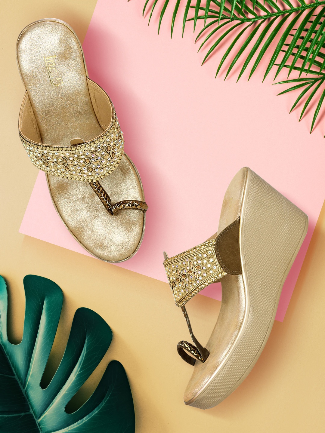 

Inc 5 Women Gold-Toned Embellished Wedges