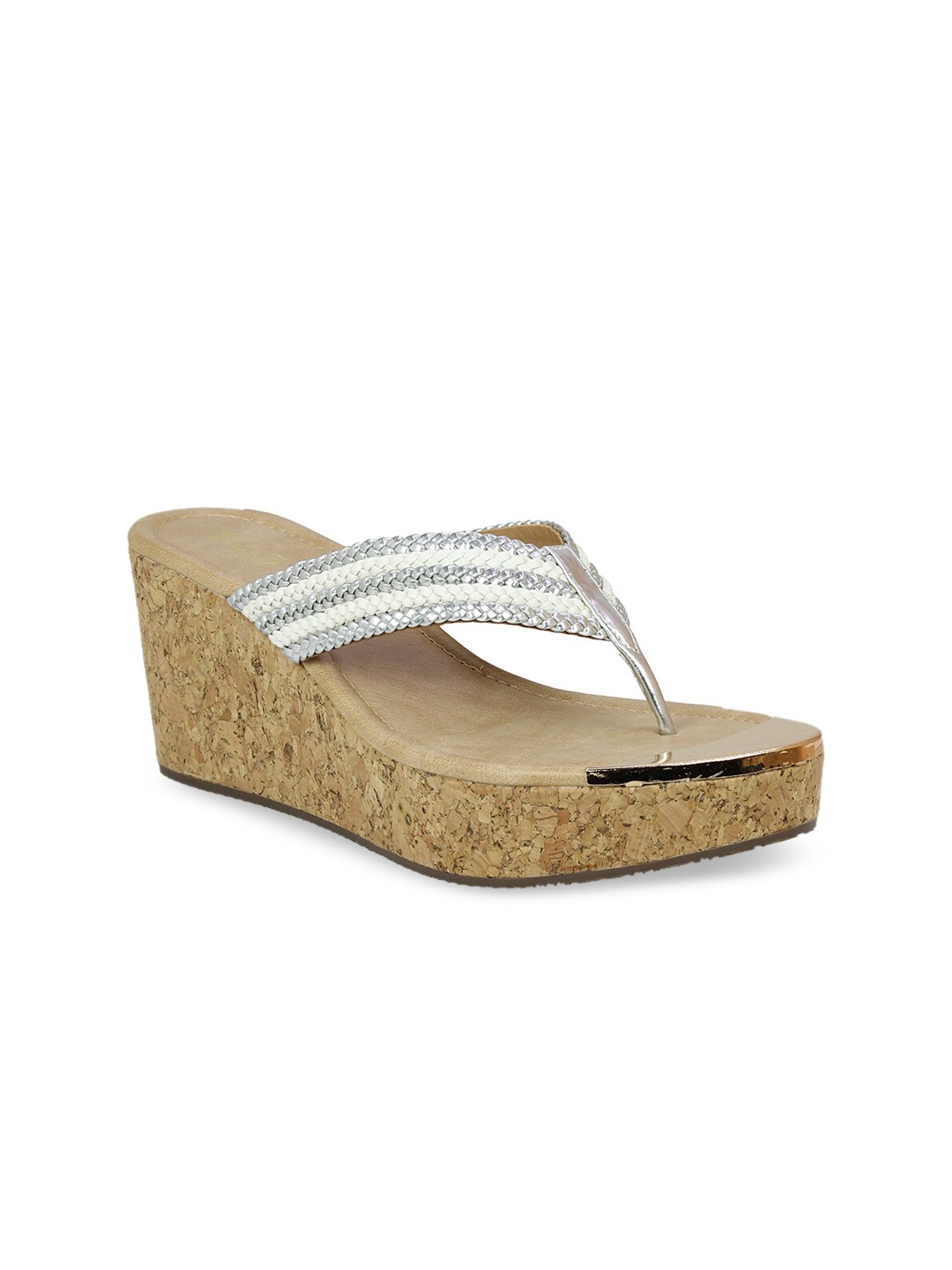 

Inc 5 Women Beige And Silver-Toned Embellished Wedge