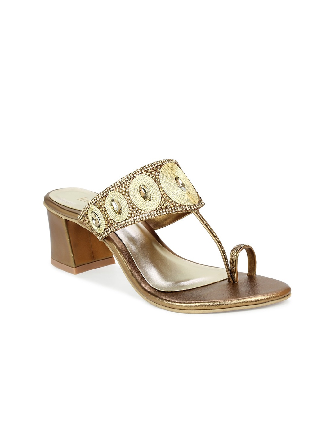 

Inc 5 Women Gold-Toned Embellished Block Heels