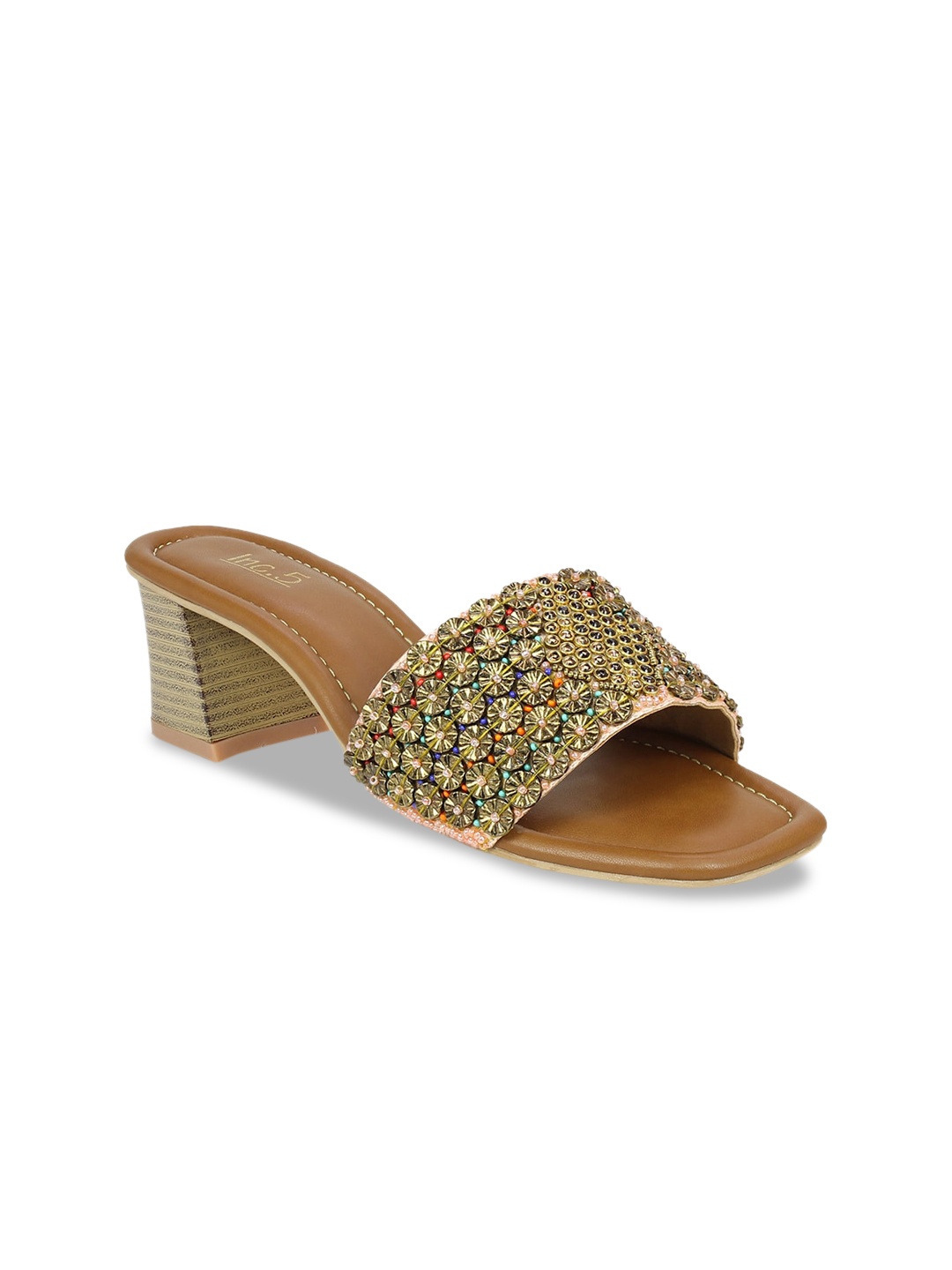 

Inc 5 Women Copper-Toned Embellished Block Heels