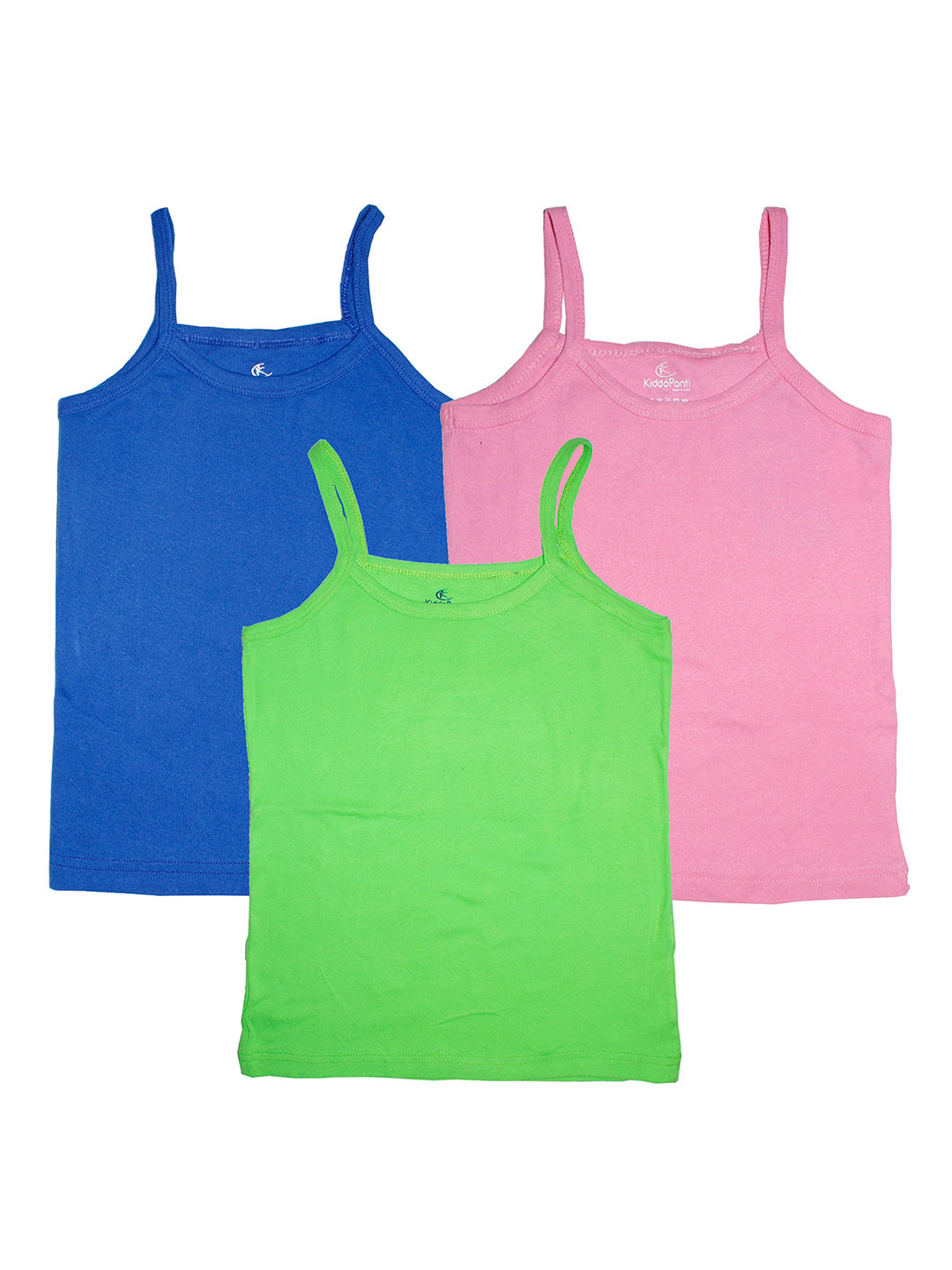 

KiddoPanti Girls Pack Of 3 Pure Cotton Camisoles, Blue