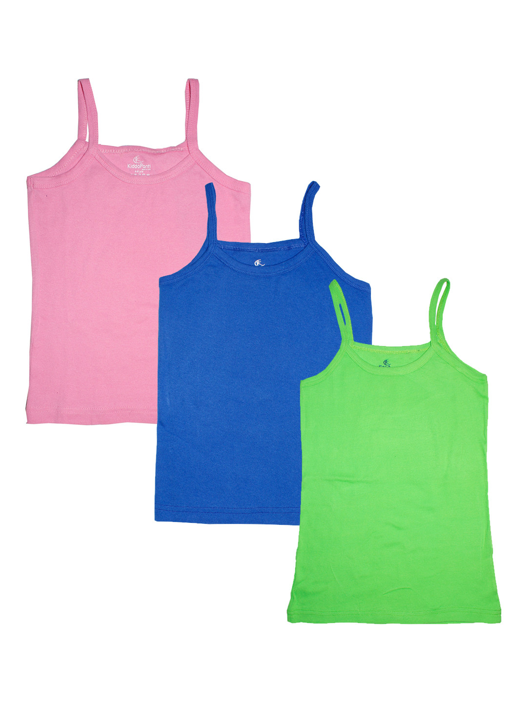 

KiddoPanti Girls Pack Of 3 Assorted Innerwear Vests AW21GTT001-Royal Blue/Green/baby pink