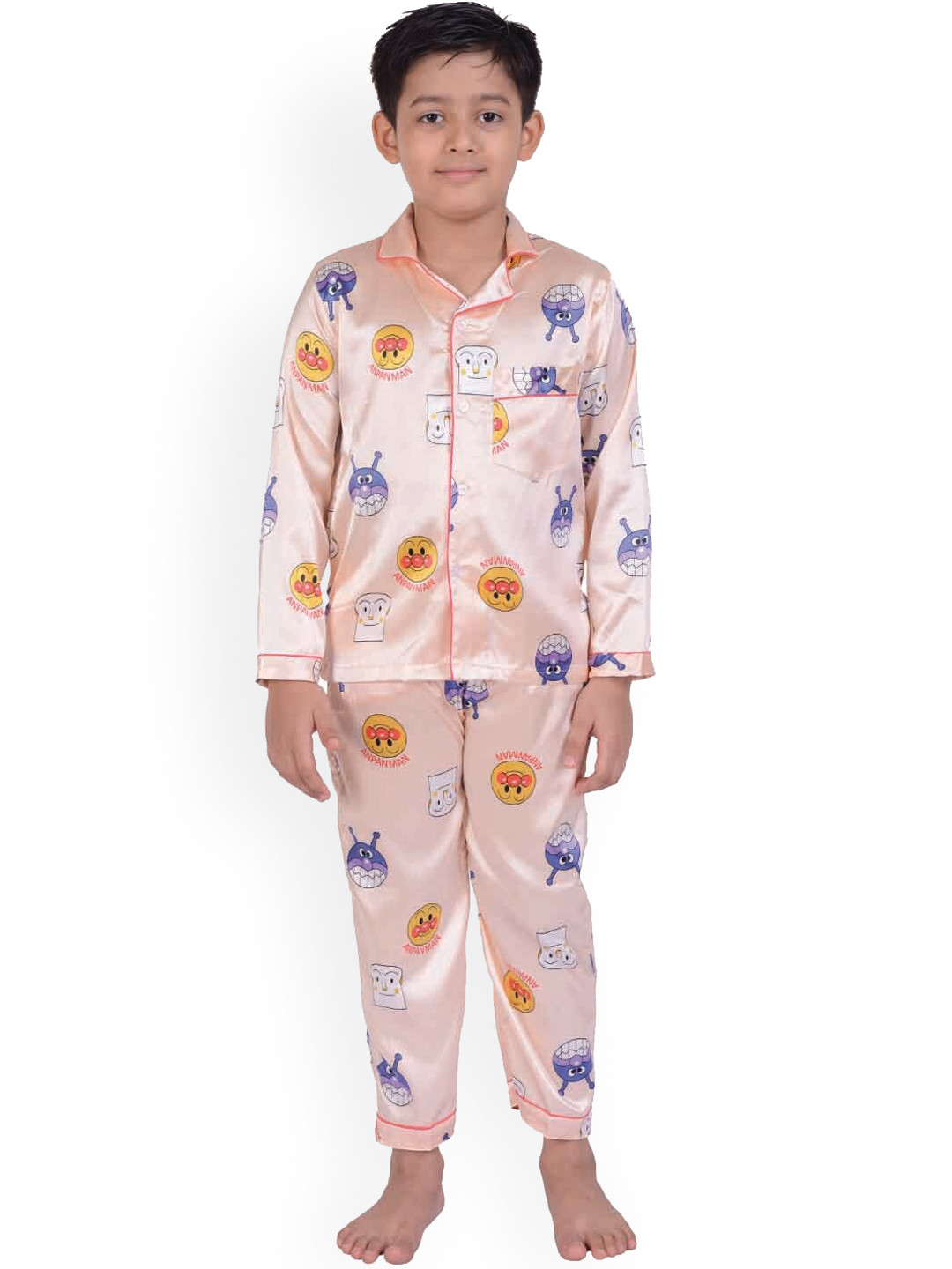 

Zoom Minimondo Unisex Kids Peach-Coloured & Blue Printed Night suit