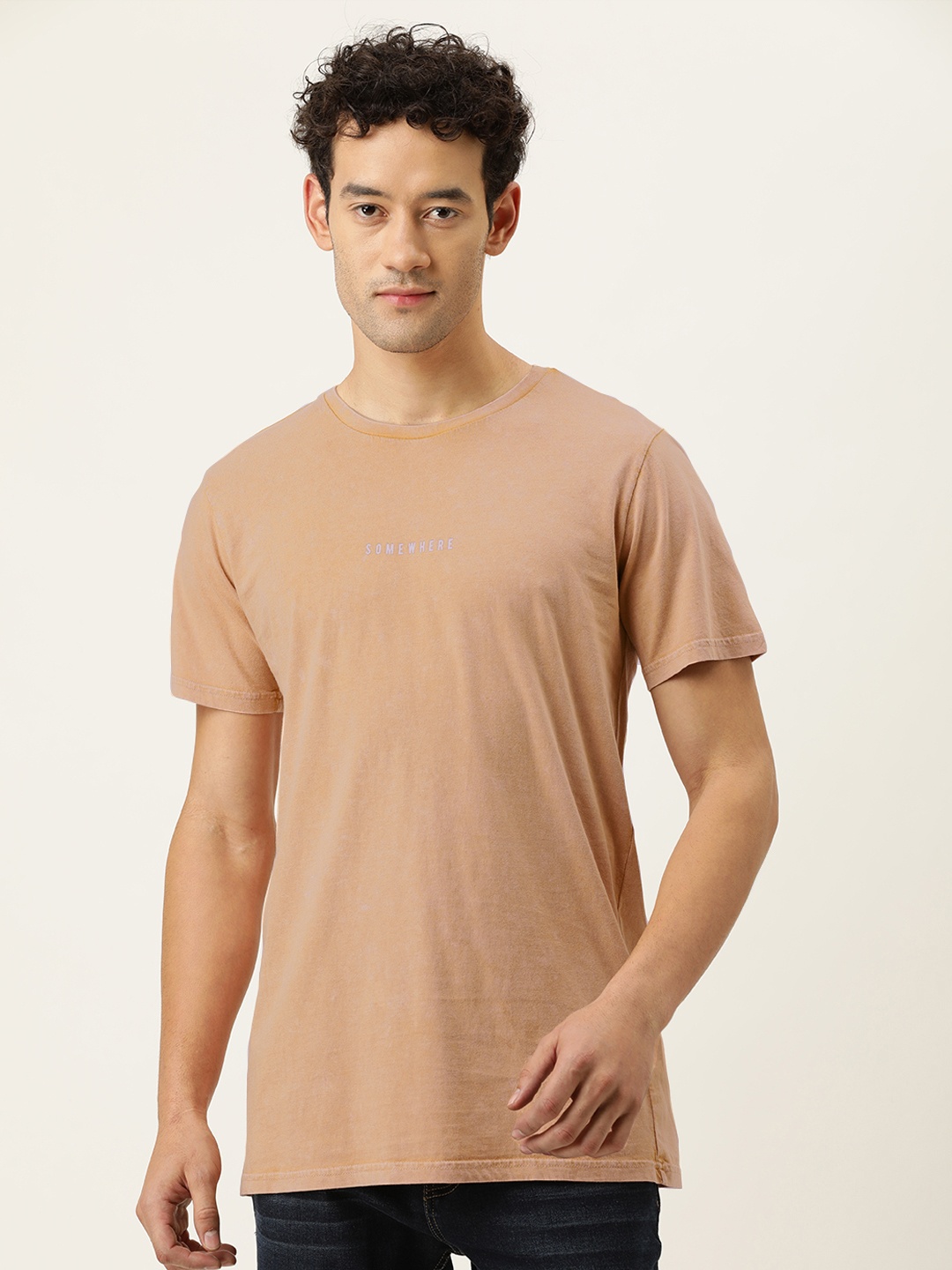 

FOREVER 21 Men Brown Solid Pure Cotton T-shirt