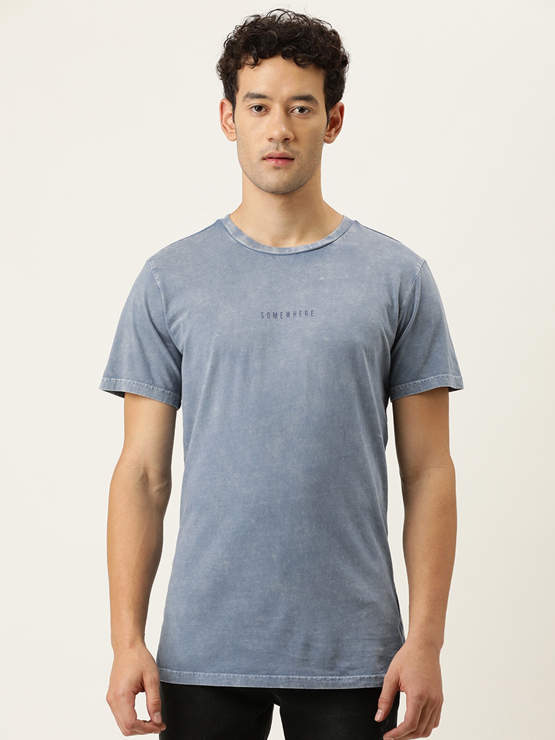 

FOREVER 21 Men Blue Typography Printed Pure Cotton T-shirt