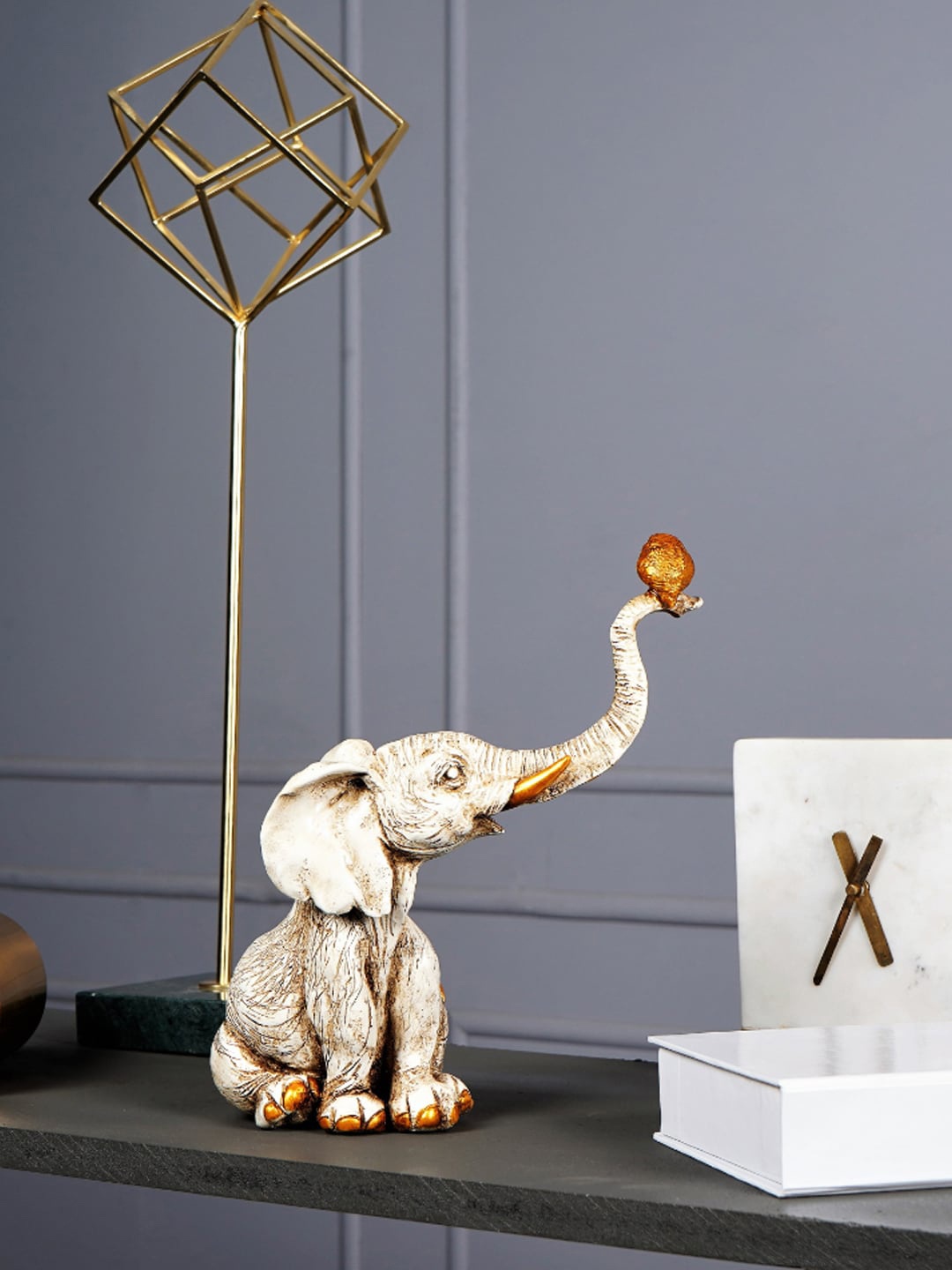 

THE ARTMENT Off-White & Gold-Toned Elephant Table Accent Fengshui Showpieces
