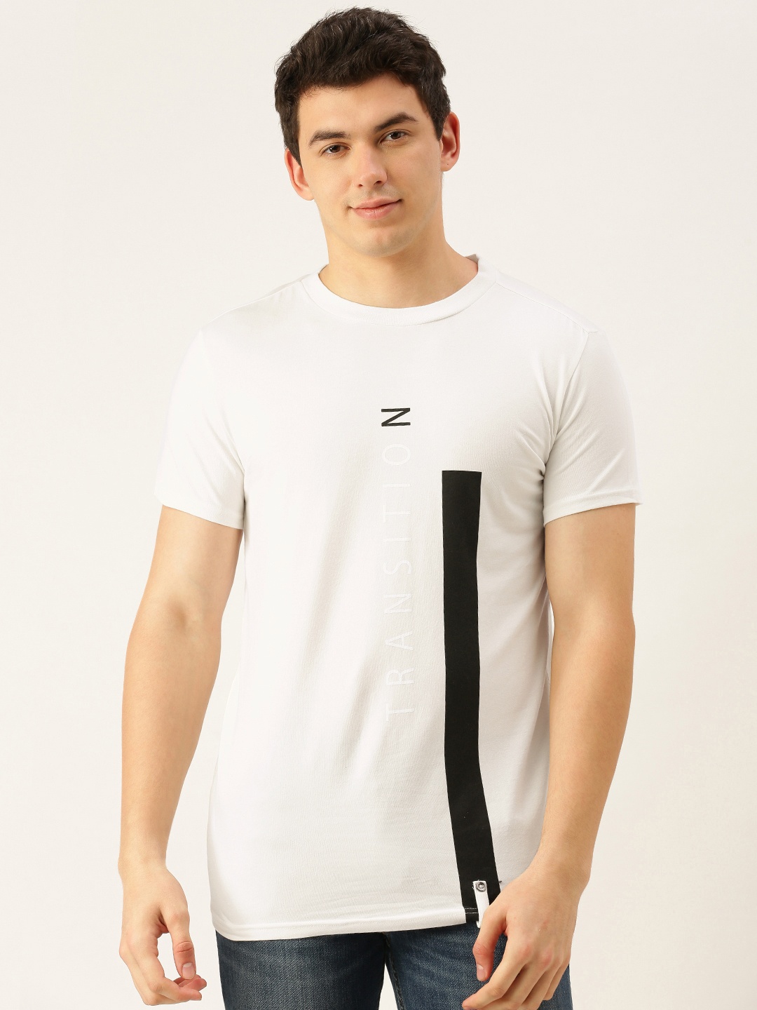 

FOREVER 21 Men White & Black Typography Printed Applique T-shirt