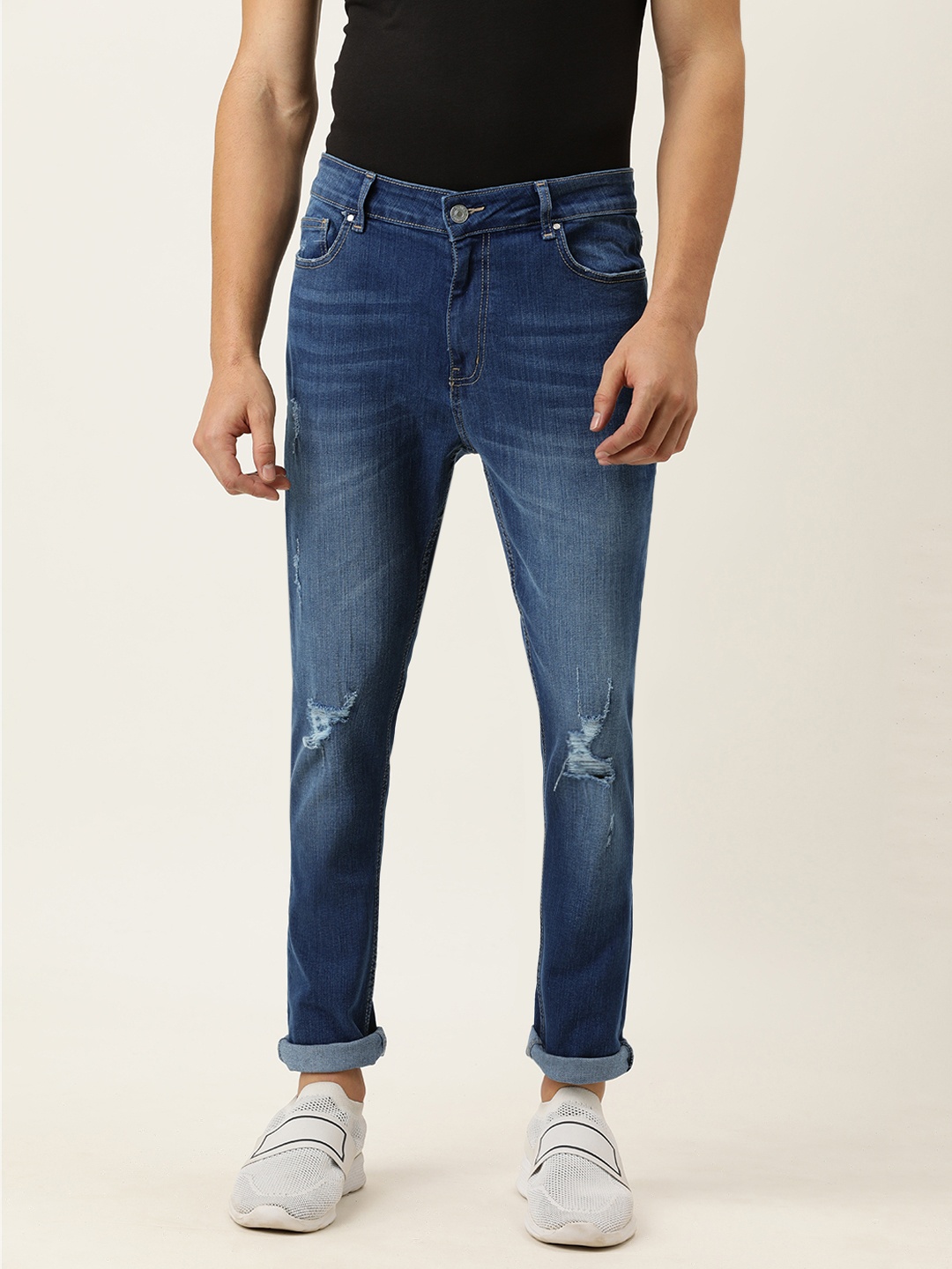 

FOREVER 21 Men Blue Mildly Distressed Light Fade Stretchable Jeans