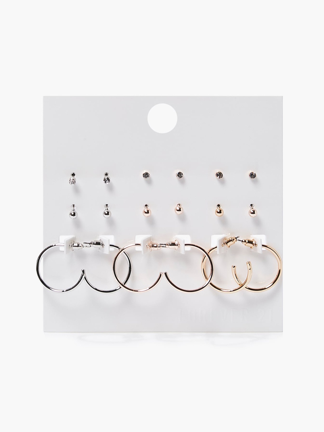 

FOREVER 21 Set Of 9 Contemporary Studs & Half Hoop Earrings, Multi