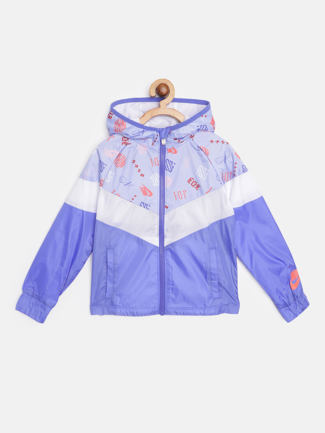 

Nike Girls Blue & White Printed Sportswear Windrunner Jacket