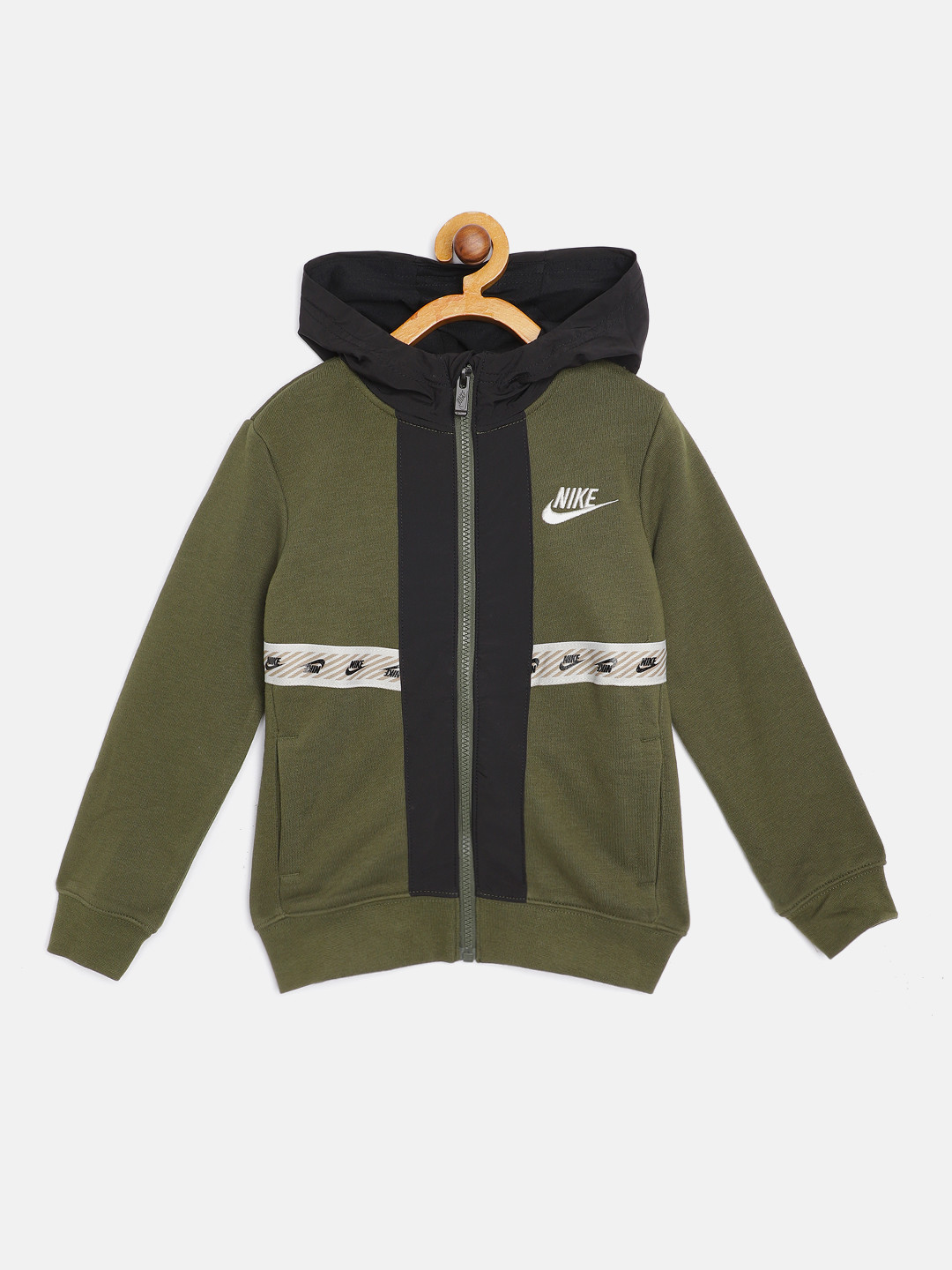 

Nike Boys Olive Green & Black Elevated Trims Full Zip Sweatshirt with Brand Logo Detail