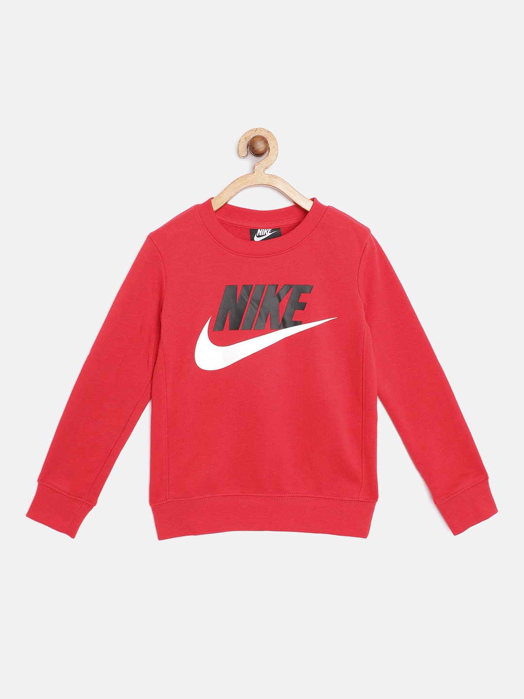 

Nike Boys Red & Black Brand Logo Print Club HBR FT Crew Sweatshirt