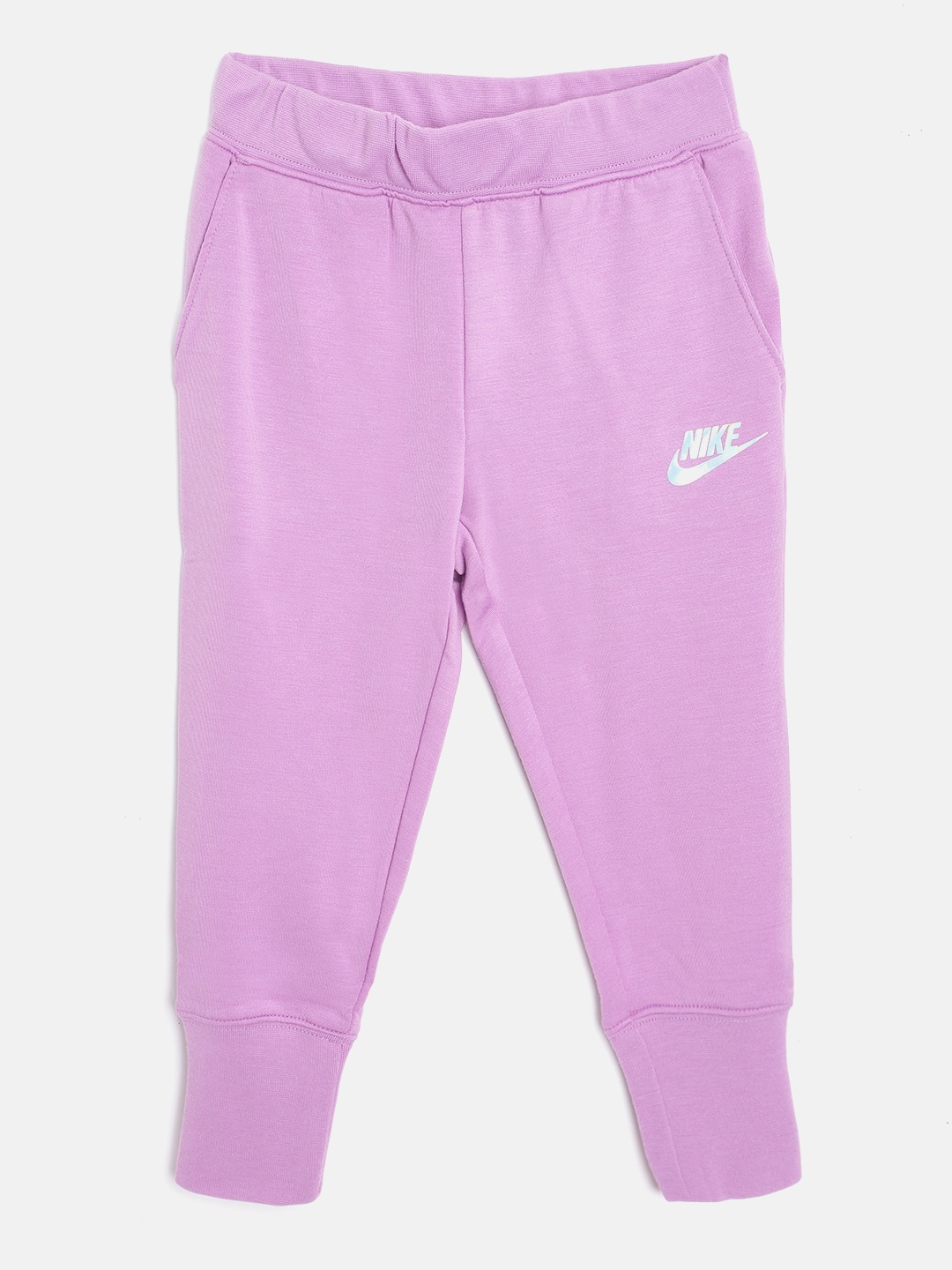 

Nike Girls Purple Solid Rise Color Shift Slim-Fit Fleece Sports Joggers