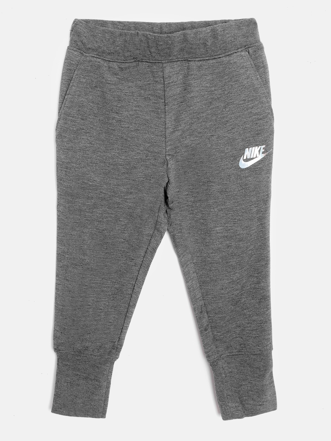 

Nike Girls Charcoal Grey Solid Rise Color Shift Slim-Fit Fleece Sports Joggers