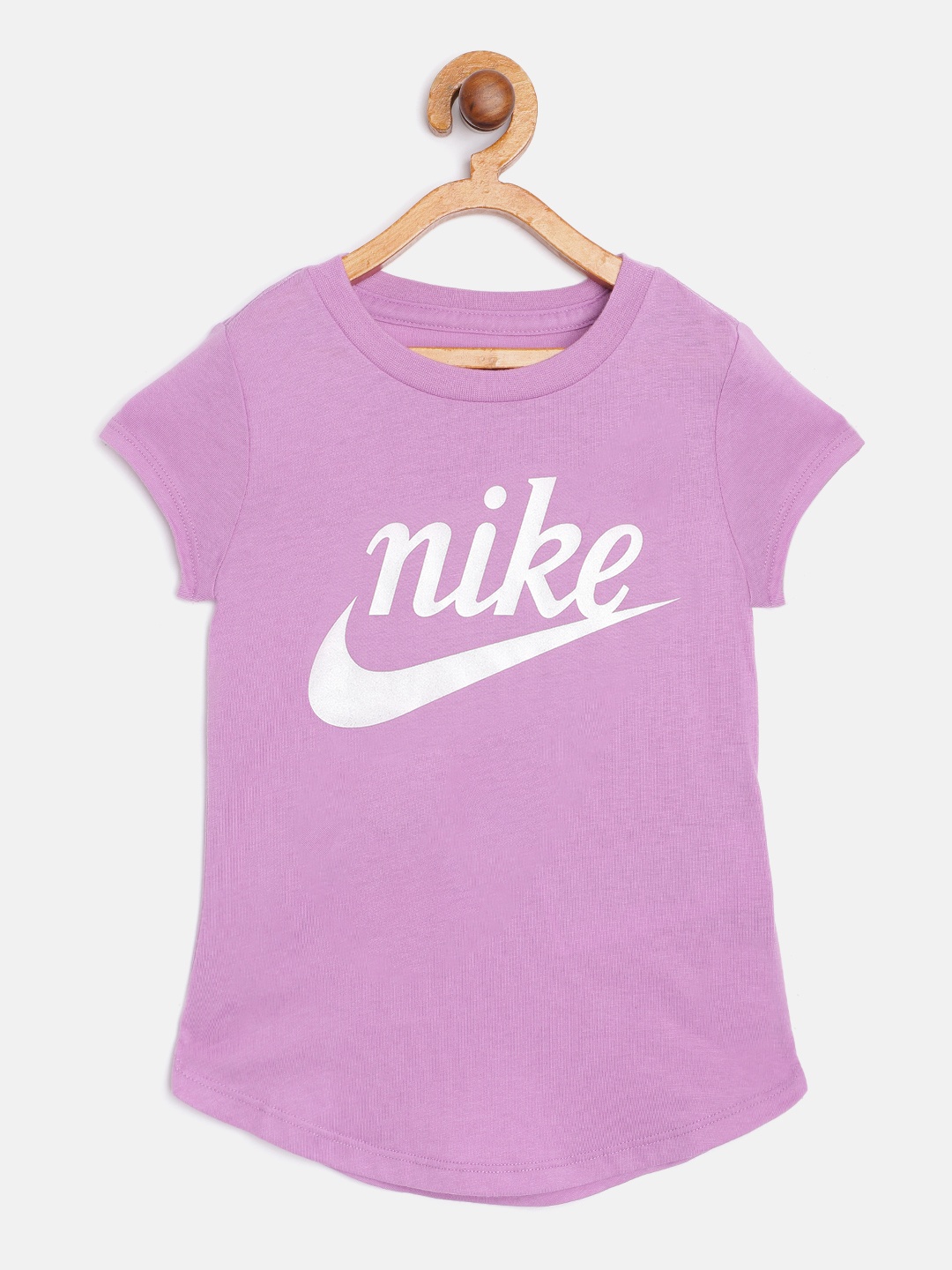 

Nike Girls Purple & Off-White Script Futura Short Sleeve Brand Logo Print T-shirt