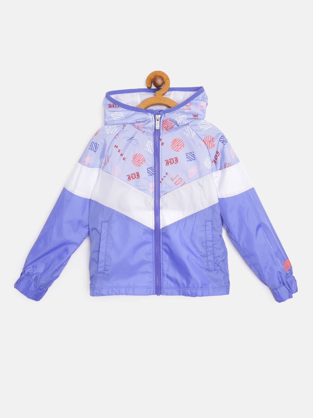 

Nike Girls Blue & White Brand Logo Printed Sportswear Windrunner Jacket