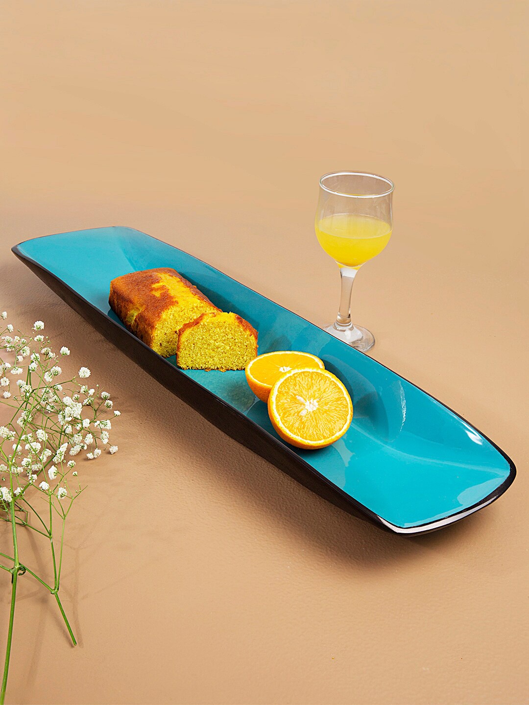 

ellementry Blue Solid Metal-Enamel Fusion Platter