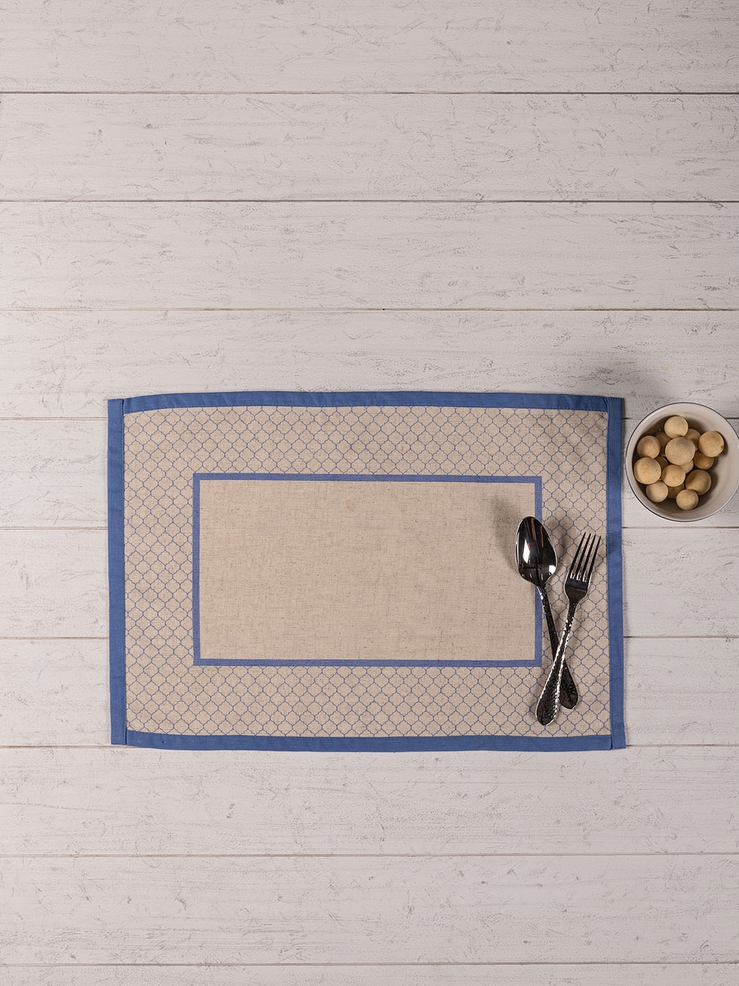 

Pure Home and Living Set Of 6 Blue & Beige Moroccan Printed Table Placemats