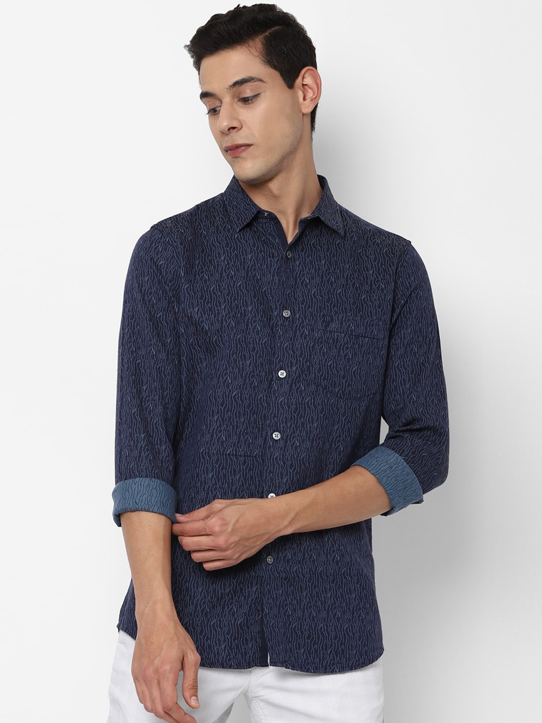 

Allen Solly Men Navy Blue Slim Fit Printed Casual Shirt