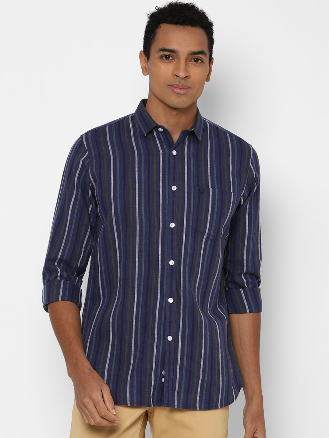 

Allen Solly Men Navy Blue Slim Fit Striped Casual Shirt
