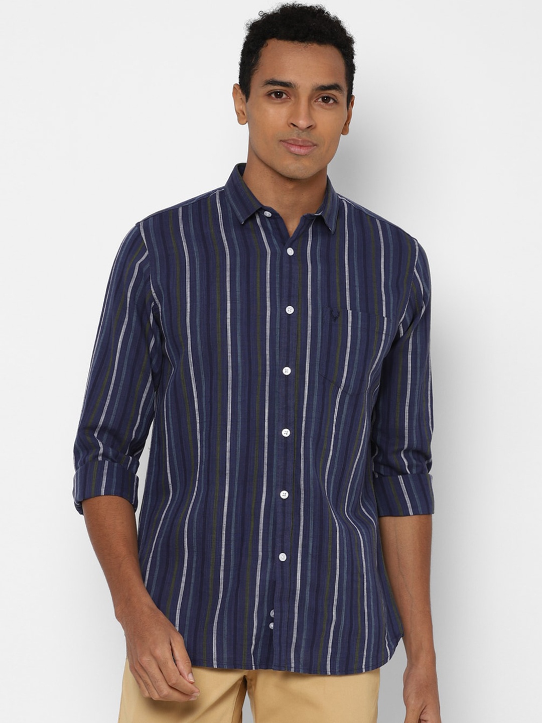 

Allen Solly Men Navy Blue Slim Fit Striped Casual Shirt